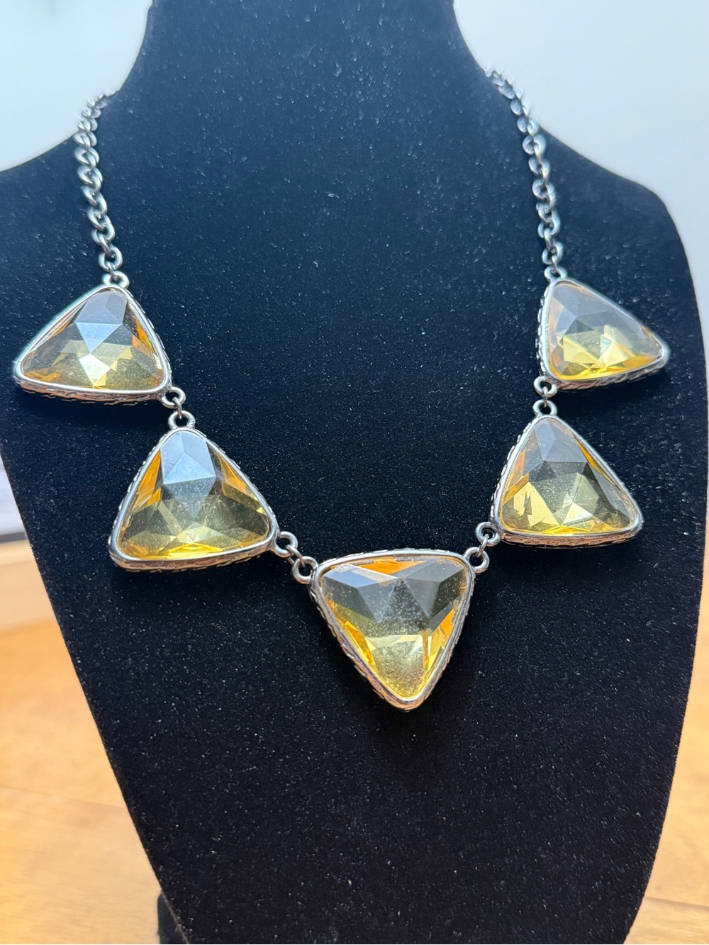Yellow Triangle Crystal Statement Necklace - Women Jewelry - Picture 2 of 4